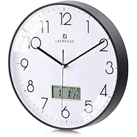 Lafocuse 30cm Reloj de Pared Calendario con Fecha y Termometro
