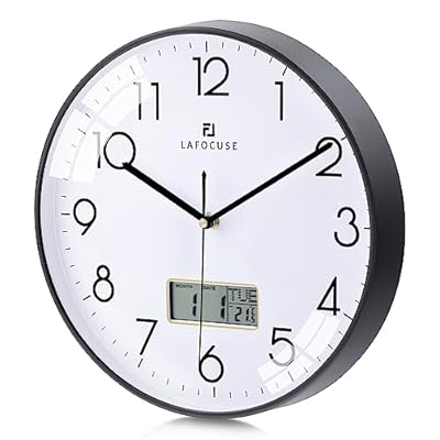 Lafocuse 30cm Reloj de Pared Calendario con Fecha y Termometro Digital LCD, Silencioso Moderno Negro Reloj Cocina Pared, Fácil de Leer sin Tictac para Salon Dormitorio Oficina | Ya disponible en tu tienda friki favorita! En mundofriki.es!