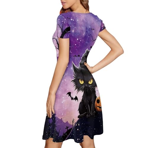 Image of Forchrinse Summer Dresses for Women Crew Neck Short Sleeve Midi Dress Casual Beach Vacation Sundress