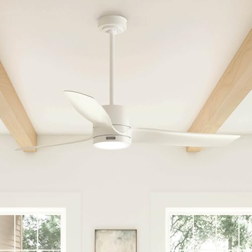 Hunter Bolsa 60 inch Indoor Ceiling Fan with Light and Remote Control, Fresh White Ceiling Fan, 6 Speed DC Motor, 52876, for Bedrooms, Living Rooms or Kitchens
