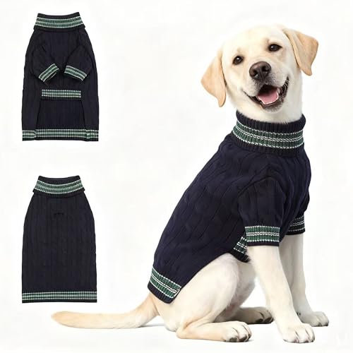 Image of Small /Medium Dog Sweater, Warm Dog Winter Coat w /Sleeves, Comfortable High Neck & Leash Hole, Premium Dog Clothes for Labrador-Best for Holidays, Daily Walks XL Blue