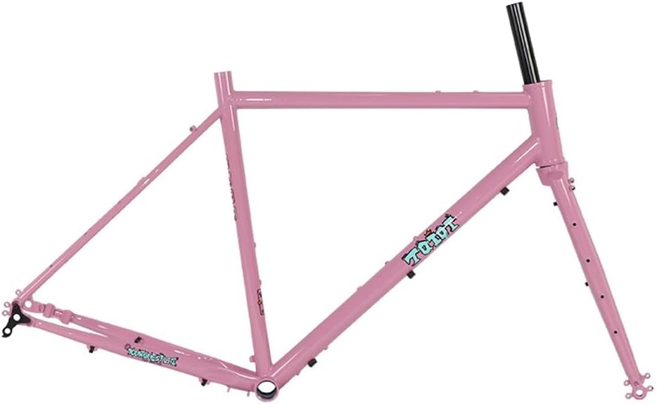 700C Road Bike Frameset 48 51 54 56 58cm Disc Brake Frame Cr-Mo Steel Cyclocross Bike Frame with Fork Thru Axle Frame 100/142mm BSA BB68mm External Routing(Pink,56cm)