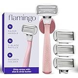 Flamingo Shaving Razor Set for Women - Original Razor Handle, 4 Blade Refills, and Shower Holder - Rose