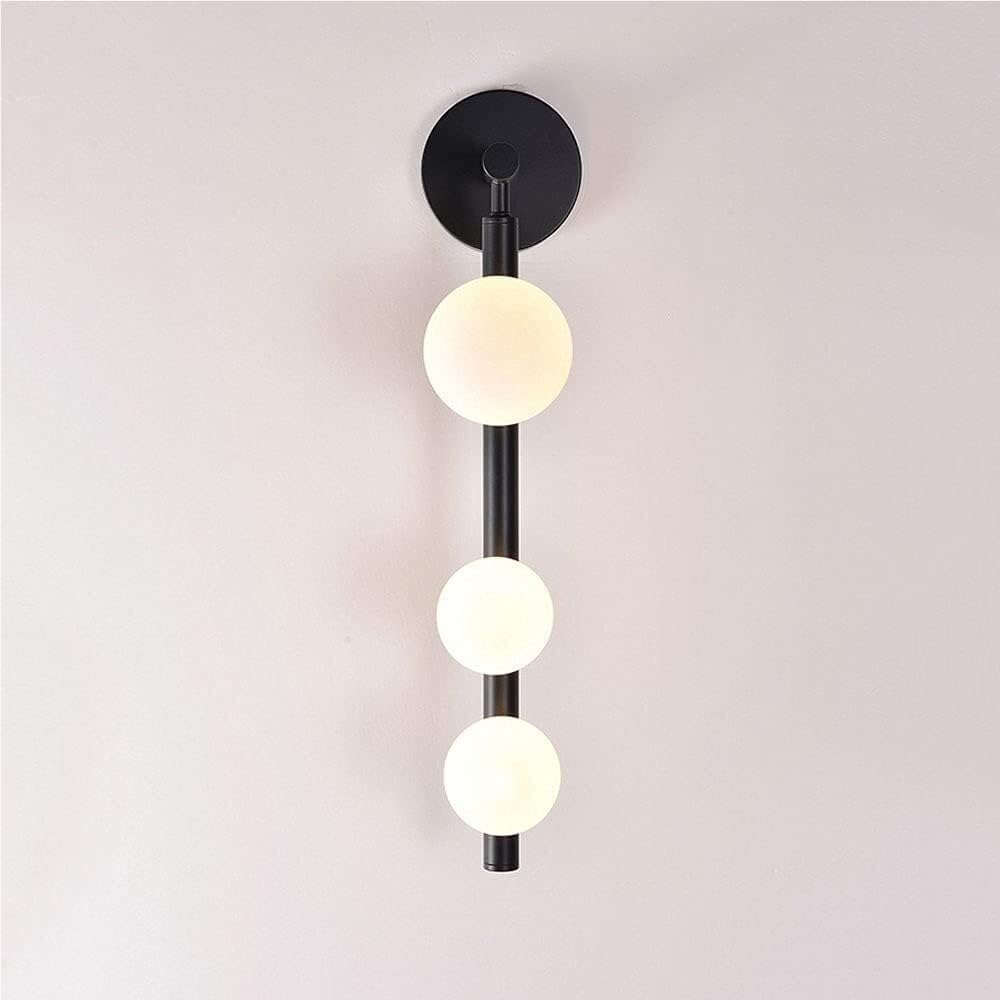 LYOUAE Modern Gold Metal Wall Lamp Mid-Century 3-Light Indoor Wall Light with Globe White Glass Shade G9 Decorative Wall Sconce for Bedroom Living Room Hallway(Black)