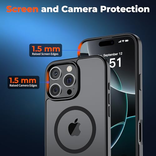 zapica Magnetic for iPhone 16 Pro Case, [Compatible with MagSafe] [Military Grade Drop Protection] Translucent Matte Shockproof Anti-Scratch Phone Cover, Black by zapica - Image 5