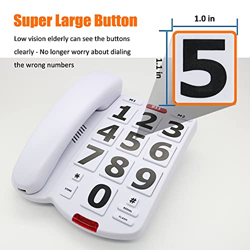 Big Button Phone For Elderly - Amplified Corded Phone Home Landline Phone Senior With Extra Loud Ringer White #TOP1