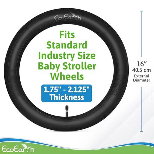 Image of EcoEarth Inner Tube Tire Replacements (2 Pack, 16 inch x 1.5 /1.75 /1.95 /2.125) for Kids Bike & Jogging Stroller, Compatible w /All Brands: BoB Revolution Flex /Pro /SE /SU, Graco, Go Jogging & More