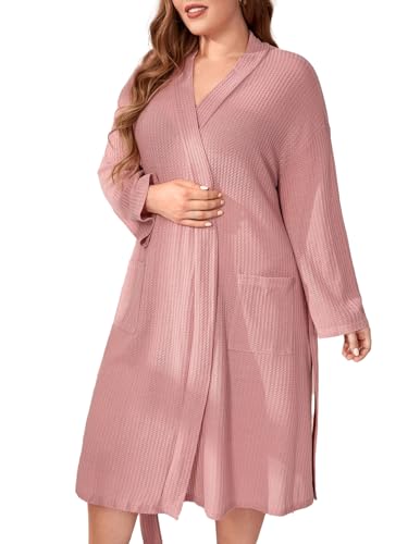 Peignoir en tricot gaufré à col châle et manches longues avec ceinture