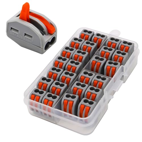 Conector tuerca palanca, CESFONJER Conectores cable compactos 26 piezas conductores surtidos, conector empalme, conectores de cable unilaterales, kit de bloque de cable eléctrico para cable 28 12AWG