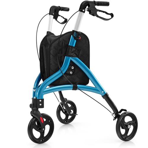 RELAX4LIFE Deambulatore Pieghevole per Anziani, Deambulatore Compatto e Leggero in Alluminio, Portata 136 kg, Altezza Regolabile in 6 Livelli, Rollator per Anziani (Blu)