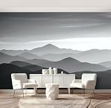 Wall Mural Peel and Stick Rocky Mountains Black White Silhouette Wallpaper Self Adhesive Removable Large Wall Stickers Home Decor for Living Room Bedroom 69'x96'