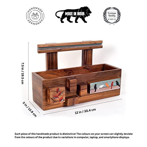 Image of AAKRITI ART CREATIONS Modern Art Wooden Magazine Holder | Hand-Painted & Teak Wood Storage For Hall | Magazine Holder For Bedroom, Living Room, and Entryway