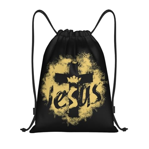 Jesus Cross Drawstring Bag Adjustable Gym Bag Backpack Sports Knapsack for Travel, Swimming, Camping for Women Men M