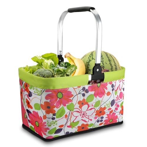 Einkaufskorb Faltbar 30L,Picknickkorb Klein Mit Gepolsterte Griffe Und ReißVerschlusstasche,Einkaufskorb Klappbar Maximale TragfäHigkeit 15 Kg,Einkaufstasche für Einkäufe, Picknicks & Aufbewahrung