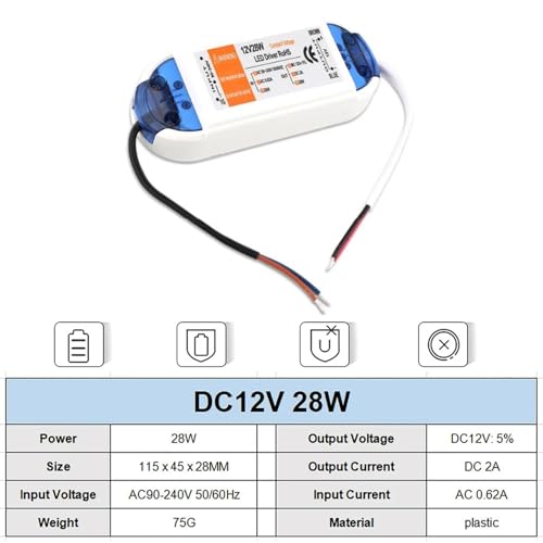 Driver LED 28W antitensión con fuente conmutada protegida de alta estabilidad para tiras 12V 3
