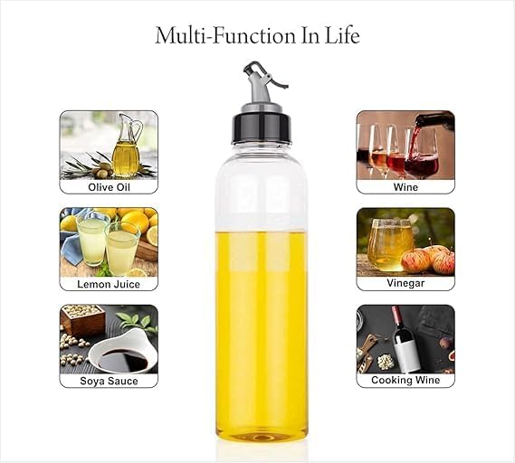 Oil Dispenser Bottle for Kitchen | 1000ml Clear Plastic Oil Container with Pour Spout for Cooking & Storage (Pack of 1)