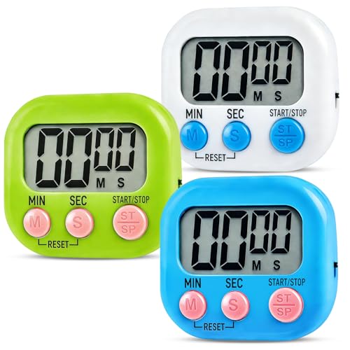 Vonsera 3 Minuteur de Cuisine, Timer avec Grand écran LCD, Timer Enfant Apprentissage avec Compte à Rebours, Chronomètre et Alarme Digital pour Kitchen Cuisson Douche...