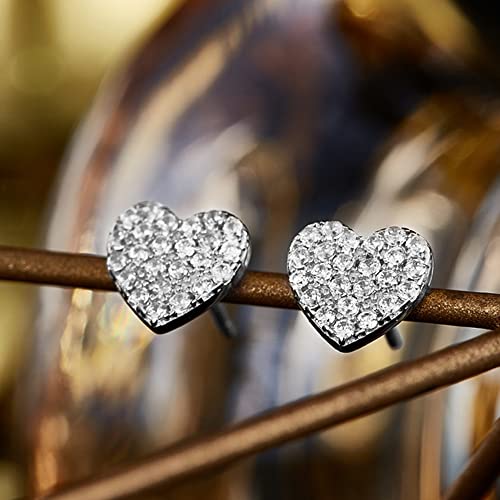 Fashion Full CZ Heart Love Minimalist Real 925 Sterling Silver Small Cartilage Stud Earrings for Women Sensitive Ear Cute Crystal Huggie Studs Jewelry Hypoallergenic Gifts Daughter Her 8mm4