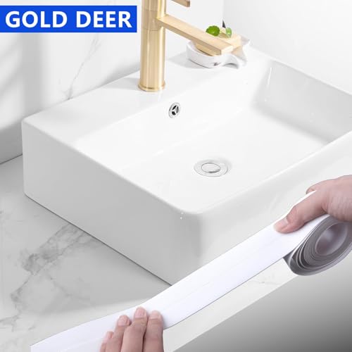Image of 2 Rolls White & Black Caulk Tape Waterproof Self Adhesive Caulking Sealant Strip with Sealing Tool for Kitchen, Countertop, Bathroom, Sink, Bathtub, Toilet (1.5 inch x 10.5Ft)
