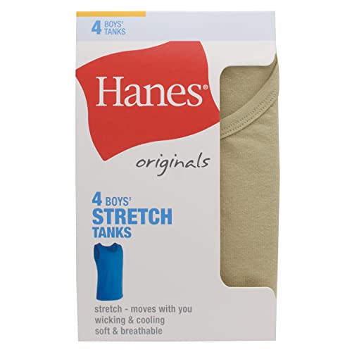 Hanes Boys Tank Undershirts, Moisture Wicking Cotton Stretch, Assorted 4-Pack T-Shirt, Black/Gray/Camo Assorted, Medium US - image 3