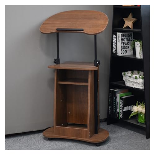 昇降式演台 演説台 木製 講演台 スタンディングデスク 教壇 教卓 司会者台 調整旋柄で高さと角度を簡単コントロール 防滑安全?条付き 坐っても立っても使用可能 大容量収納空間で整理もバッチリ 隔層設計で空間を有効利用(Walnut)