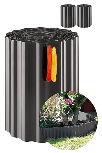 Novatool Rasenkante Kunststoff 20 cm hoch I 2x9 Meter I Anthrazit I Beeteinfassung Gießrand Begrenzung Garten Beetumrandung Beeteingrenzung...