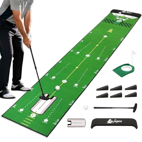 Lovegoo Golf Practice Mat with Alignment Mirror - 20 in X 120in Golf Putting Mat Training Aid Mat Anti-Slip Backing Golf Putting Green for Indoor/Outdoor (Large)