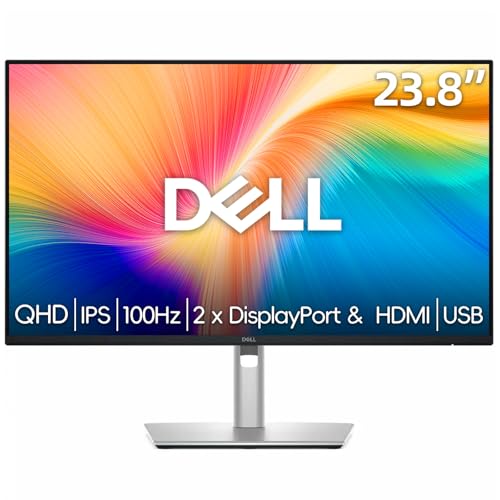 Dell P24 inch Monitor, LED WQHD(2560x1440) - 100Hz Refresh Rate 15001 Contrast Ratio, AMD FreeSync - VESA, IPS, Height/Tilt/Pivot/Swivel Adjustability, 2 x DisplayPort & HDMI, USB, Black