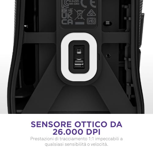 Lift 2 Ergo | Mouse gaming con cavo leggero ed ergonomico | Design leggero 61 g | Polling rate 8K | Switch ottici | Sensore ottico 26K DPI | Piedini 100% PTFE | Nero - Mouse gaming - Immagine 5