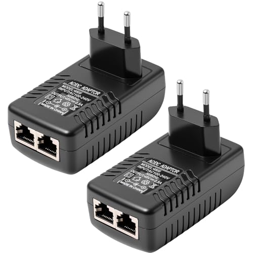 Inyector PoE de 48 V y 0,5 A, 2pcs adaptadores Gigabit Ethernet, fuente de alimentación para cámaras IP, teléfonos VoIP y puntos de acceso inalámbricos, PoE pasivo, Plug & Play, alcance de hasta 100 m