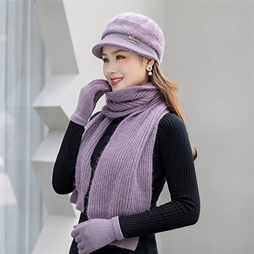 TOMYEUS Écharpes Douces Trois Morceaux Ensemble de Bonnets d'air d'hiver épais d'hiver Châle Foulard/Etole (Color : Lavender, Size : Hat Gloves Scarf) Cover