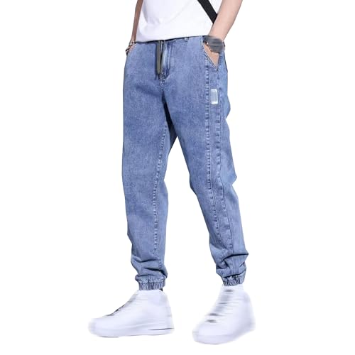 Genérico Vaqueros Slim Fit para Hombre Elegantes Pantalones Rectos Tapered Pants Jeans PantalóN LáPiz Pitillo con CordóN Y Cintura EláStica (Azul Claro,XL)