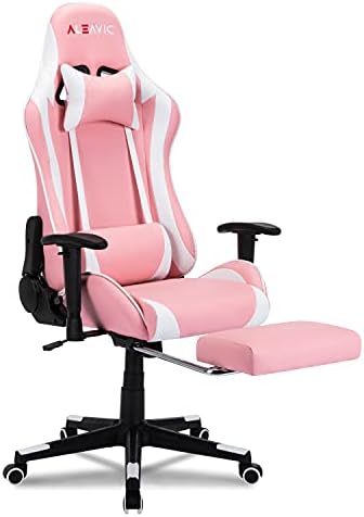 Pink Gaming Chair with Footrest Excessive Again Ergonomic Adjustable Racing Model PU Leather-based Gaming Chair for Adults，Laptop Gaming Chair with Headrest and Lumbar Help (Pink -2)