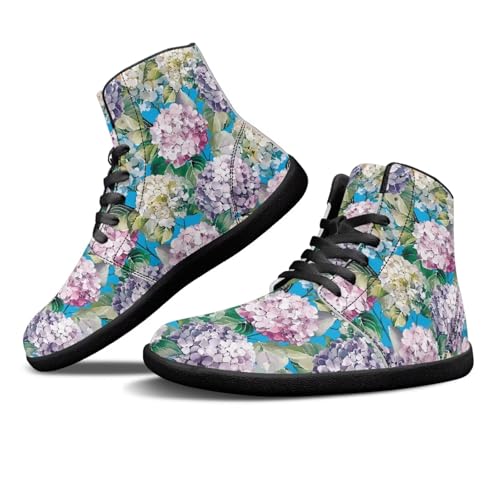 Binienty Hydrangea Minimalist Hunting Boots for Men Women Soft PU Leather High Top Barefoot Shoes with Zero Drop Sole, US 11.5