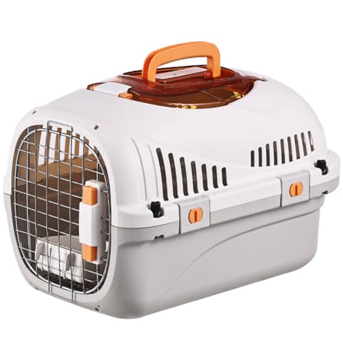 Pantress 猫 犬用 ペットキャリー ハードタイプ 天窓付き キャリーケース 避難グッズ 災害対策 軽量設計 車/新幹線/飛行機の移動に 静音設計でペットが落ち着く 滑り止めハンドル付き 可愛い アウトドア (窓ありグレー)