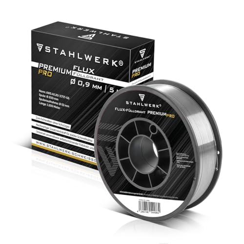 STAHLWERK FLUX Fil fourré - E71T-GS 0,9 mm, bobine de fil de 5 kg D200, bobine de fil pour mandrin de 50 mm, fil de soudage premium, matériau d'apport, fil de soudage universel, fil fourré électrode