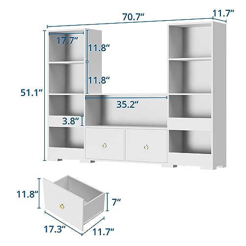 Image of Cozy Castle 4 Tier Book Shelf, 9 Cube Storage Organizer Bookshelf with Drawers, Toy Storage Organizer, Horizontal Bookcase for Living Room, Playroom, White