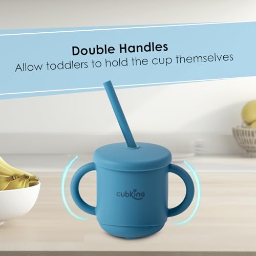 Image of CUBKINS Silicone Sippy Cup with Soft and Durable Straw Training Cup for Babies | Anti-Slip & Measuring Level Cup with Lid for Toddler and Kids