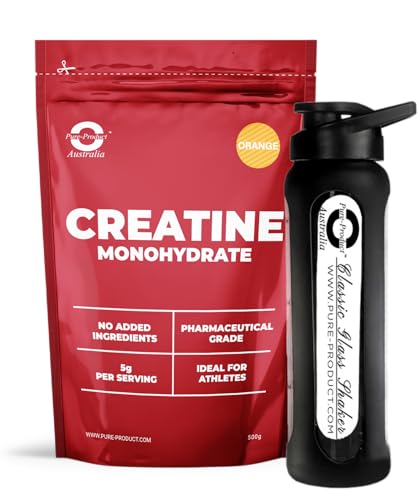 Pure Product Australia - Creatine Monohydrate Powder, Orange 500g + Glass shaker