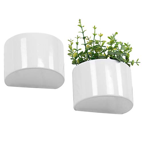 Mygift Glazed White Ceramic Hanging Wall Planter, Small Indoor Plant Pot, Half-Round Shaped Vases, Set Of 2 #TOP6