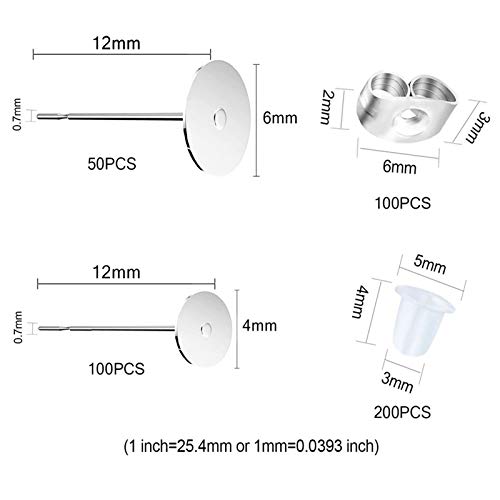 450Pcs Earring Posts Stainless Steel Flat Pad,Hypoallergenic Stud Earrings With Butterfly And Rubber Bullet Earring Backs For Jewelry Diy Making Findings (Silver) (Silver) #TOP1