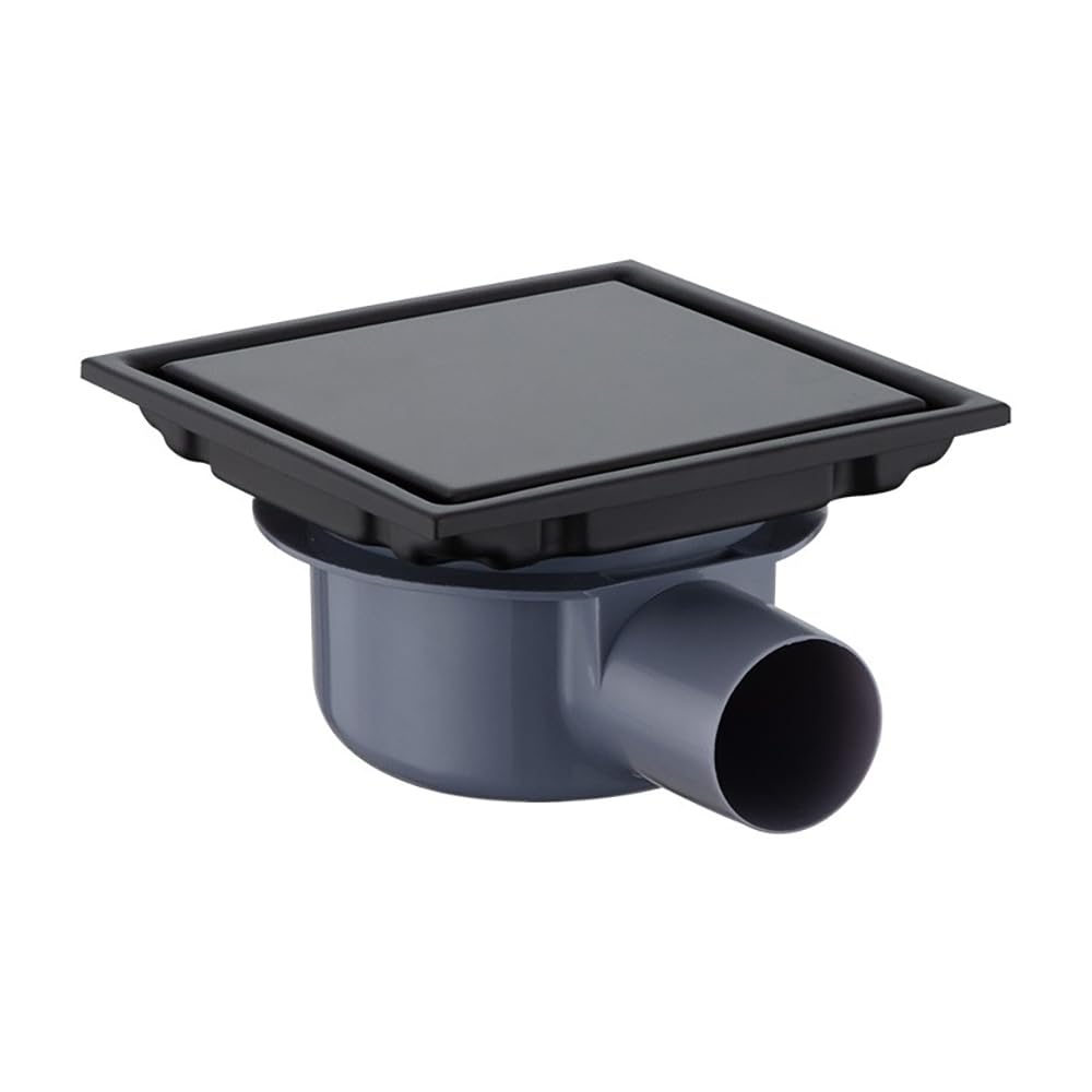 NEWFUN Piletta Doccia, 15 * 15 Piletta Doccia a Pavimento, Scarico Doccia, Inibitore di Odori, Scarico a Pavimento Invisibile, Uso Positivo e Negativo, Doppia Filtrazione, Piastrellabile (black)