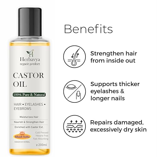 Image of Khadi Natural Castor Oil Cold Pressed for Hair and Skin Care | Pure Castor Oil for Scalp Massage, Eyebrows and Eyelashes 400ml.