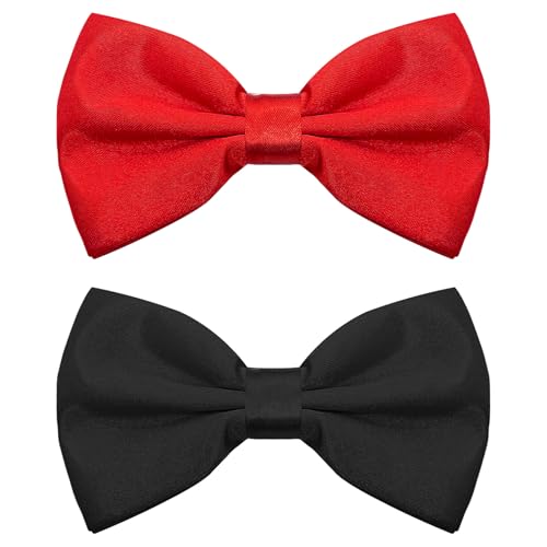 Skythrive Pajaritas Hombre y Niño de Color Sólido Clásico Ajustable con Gancho y Nudo, Bow Tie Elegante para Business, Fiesta, Bodas, Oficina, Regalo de Hombre (Negro + Rojo)