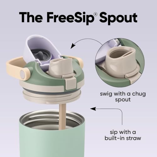 Image of FreeSip Gym Water Bottle 30oz - Leak Proof Lock Lid, Matte Metallic Finish, Carry Handle, Durable Stainless Steel, Perfect for Workout & Sports (Pistachio, 900 ML)