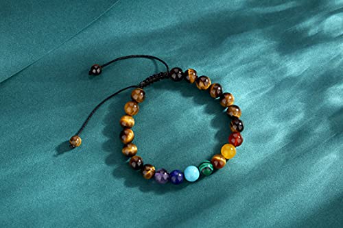 XIANNVXI 7 Chakra Healing Crystal Stone Beaded Bracelet Tiger Eye Natural Gemstone Beads Reiki Yoga Meditation Anxiety Quartz Adjustable Braided Bracelets - Image 4