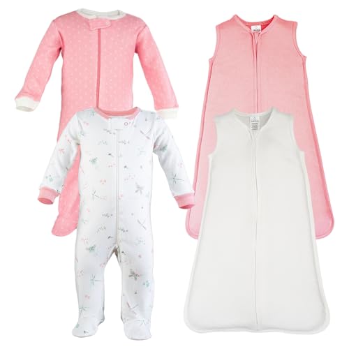 Image of Little Peaches 4Pc Comfy Cozy Set - 2 Sleep Sack & 2 Footed Pajamas, Super Soft Baby Clothes, Sleepwear Set