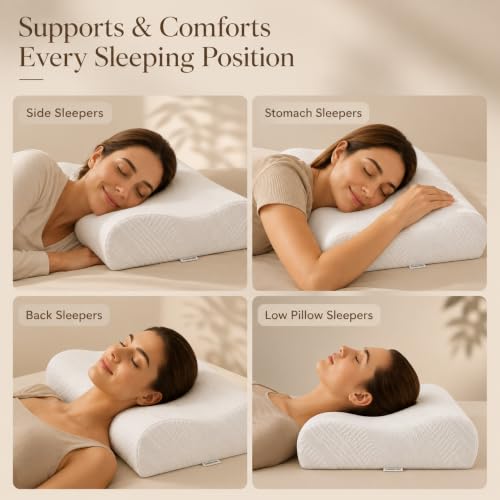 Image of kasiemobi Contour 100% Natural Latex Pillow Dual Height Support | White Color, Soft Knitted Fabric Zipper Cover | Side and Back Sleepers, Neck and Spine Alignment | Unisex, Breathable