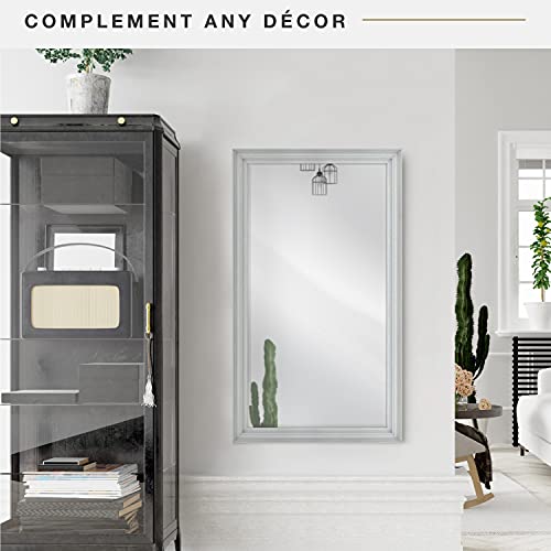 Image of MCS Ezra 28.66x49.66 Large Wall Mirror, Gray Woodgrain & Beveled Mirror, Vertical & Horizontal Wall Hanging Mirror for Bathroom, Bedroom & Livingroom