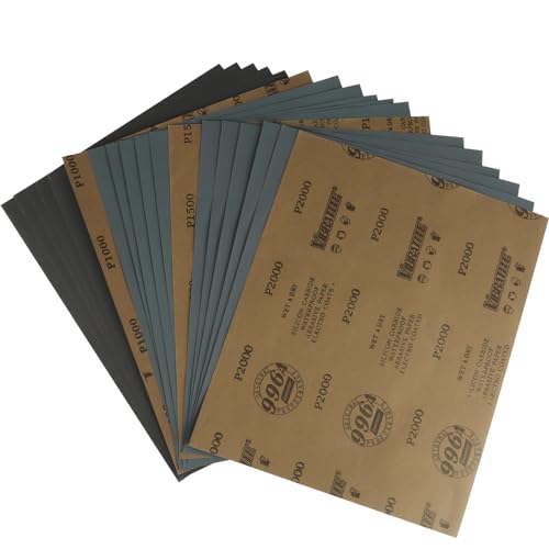 Juego de papel de lija, 18 unidades 1000/1500/2000, papel de lija seco y húmedo, con buena resistencia al agua, sin pérdida de arena, para eliminación de óxido de vidrio y metal (230 x 280 mm).